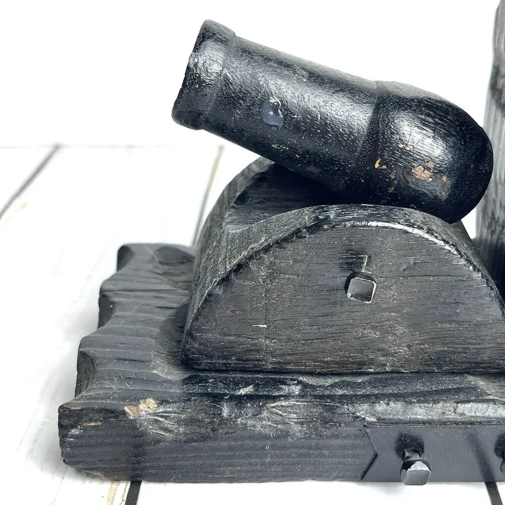 Wood & Metal Rustic Carved Cannon 1 Bookend Black Castle Spanish Nautical Pirate